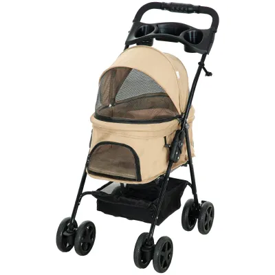 Hundewagen Hundebuggy, klappbar, 2 Sicherheitsleinen, Khaki