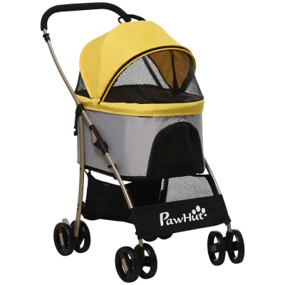 2-in-1 Hundebuggy Hundetrolley, klappbar, 1 Korb, 1 Tasche, Gelb