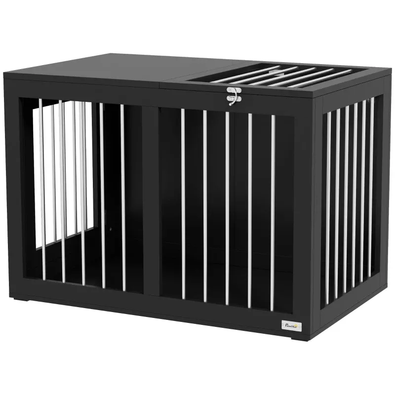 Heim-Hundebox Hundetransportbox, 2 Türen, verriegelbar, Stahlgitter, 80 cm x 50 cm x 56,5 cm, Schwarz