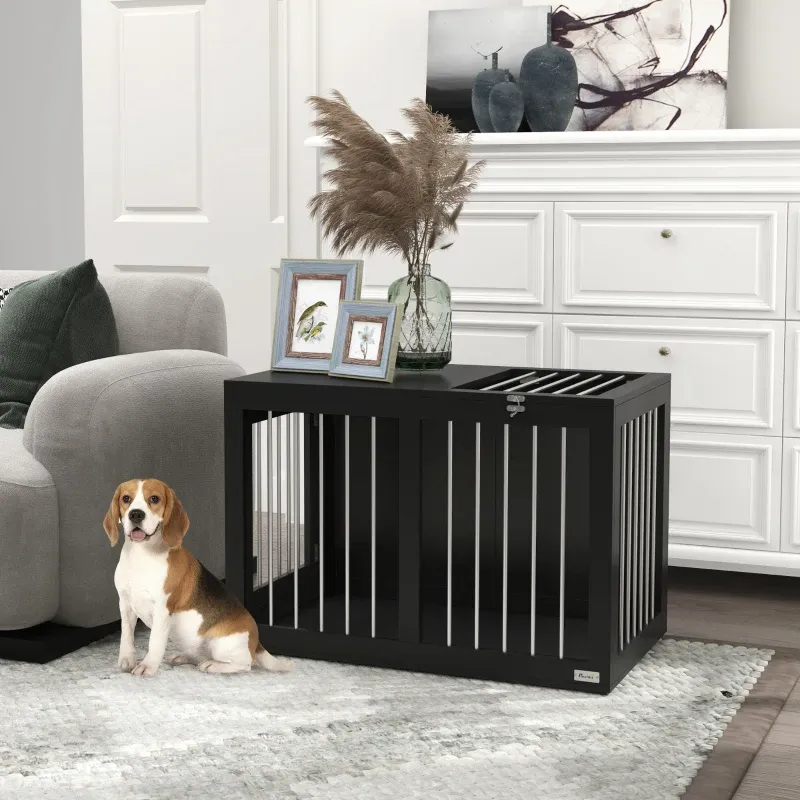 Heim-Hundebox Hundetransportbox, Heim-Hundebox (80x50x56,5cm) – 2 Türen, verriegelbar, Stahlgitter, Schwarz