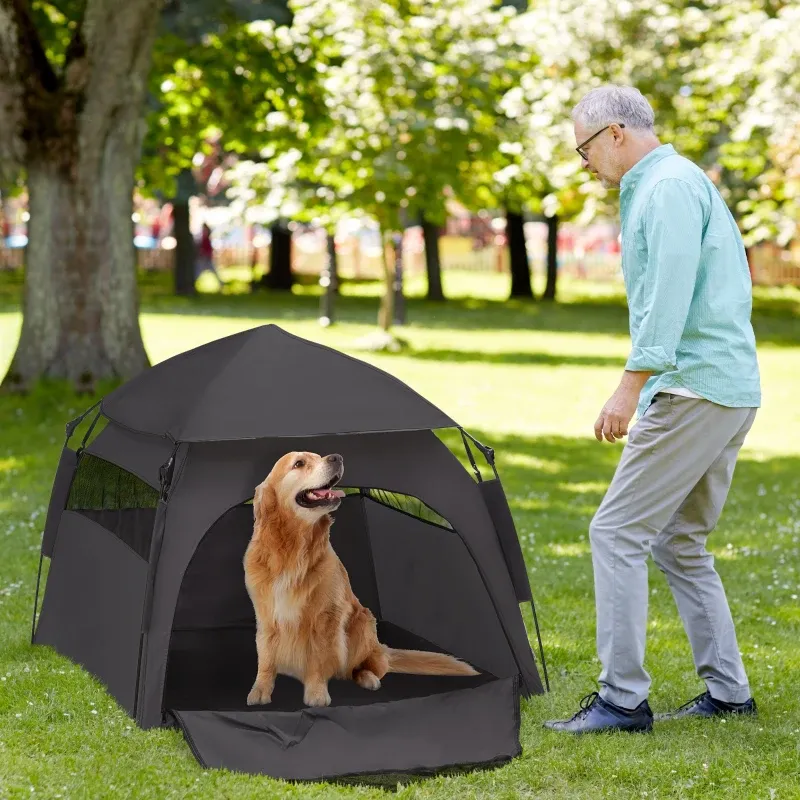 Haustierzelt, Hundezelt, klappbar, wetterbeständig, Camping-Hundehütte, für grosse Hunde, Dunkelgrau