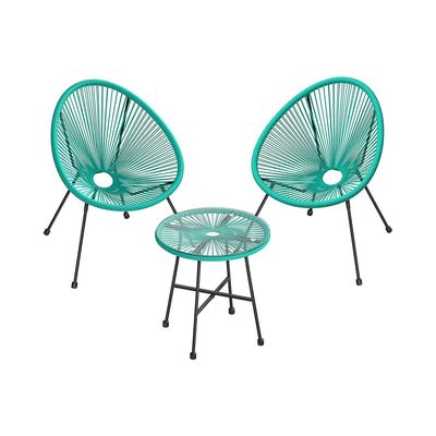 3er Set Balkonmöbel, 1 Tisch, 2 Stühle, türkisblau