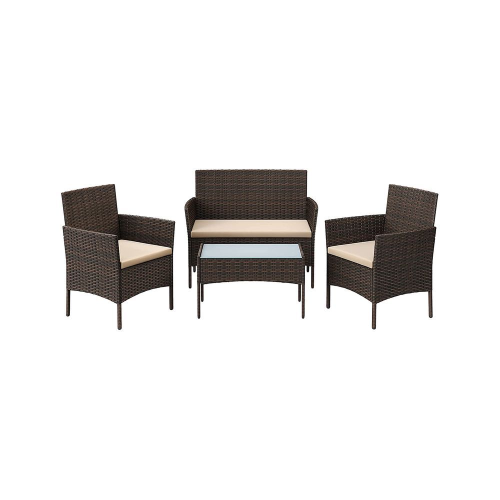Rattan Gartenset / Balkonmöbel-Set 4-teilig braun