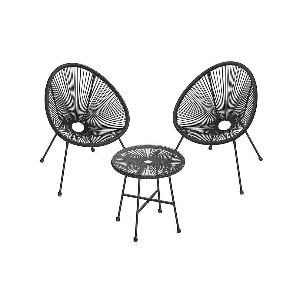 3er Set Balkonmöbel, 1 Tisch, 2 Stühle, Schwarz
