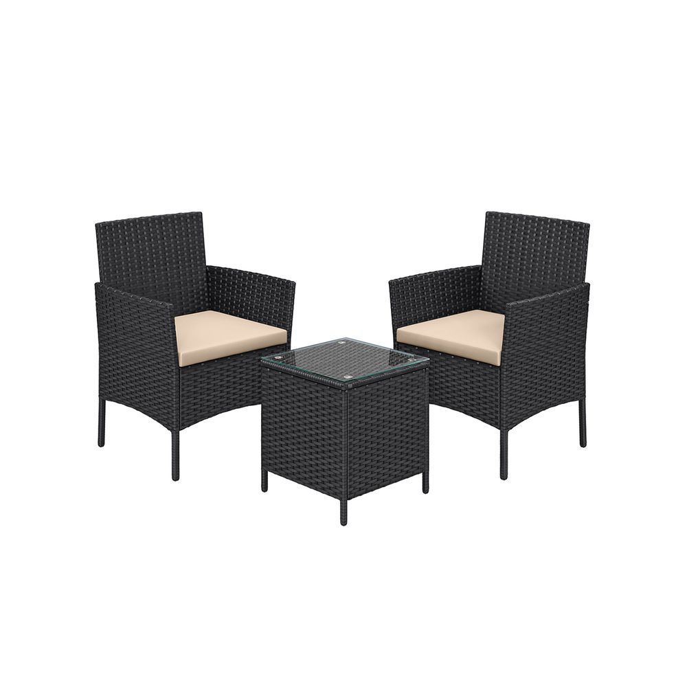 Rattan Gartenmöbel-Set mit Tisch und 2 Stühlen, schwarz-taupe
