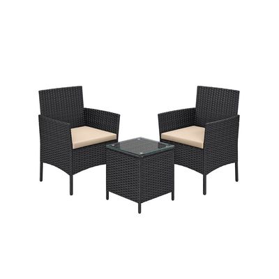 Rattan Gartenmöbel-Set mit Tisch und 2 Stühlen, schwarz-taupe