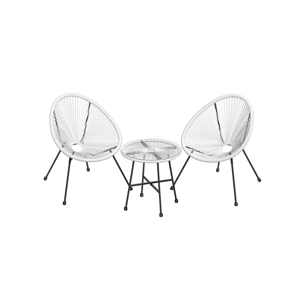 3er Set Balkonmöbel, 1 Tisch, 2 Stühle, weiss