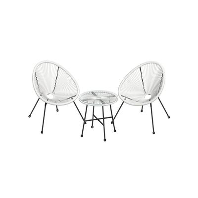 3er Set Balkonmöbel, 1 Tisch, 2 Stühle, weiss