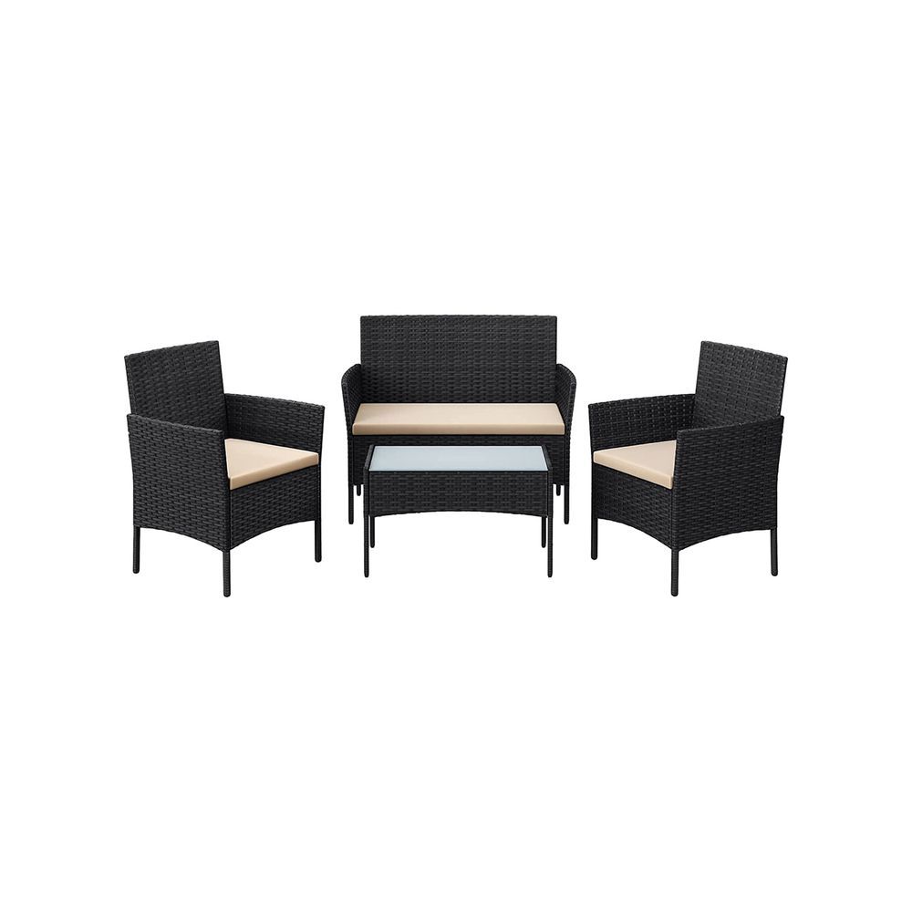 Rattan Gartenset / Balkonmöbel-Set 4-teilig schwarz