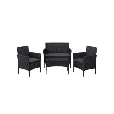 Rattan Gartenset / Balkonmöbel-Set 4-teilig anthrazit