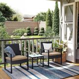 Rattan Gartenset, Balkonmöbel-Set, Lounge-Set, Tisch und 2 Stühle, Schwarz-Beige