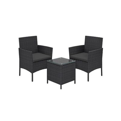 Rattan Gartenmöbel-Set mit Tisch und 2 Stühlen, schwarz-grau