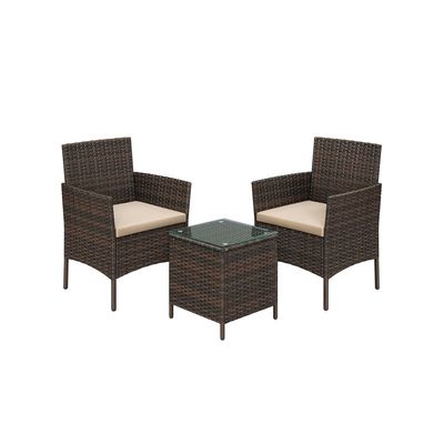 Rattan Gartenmöbel-Set mit Tisch und 2 Stühlen, braun