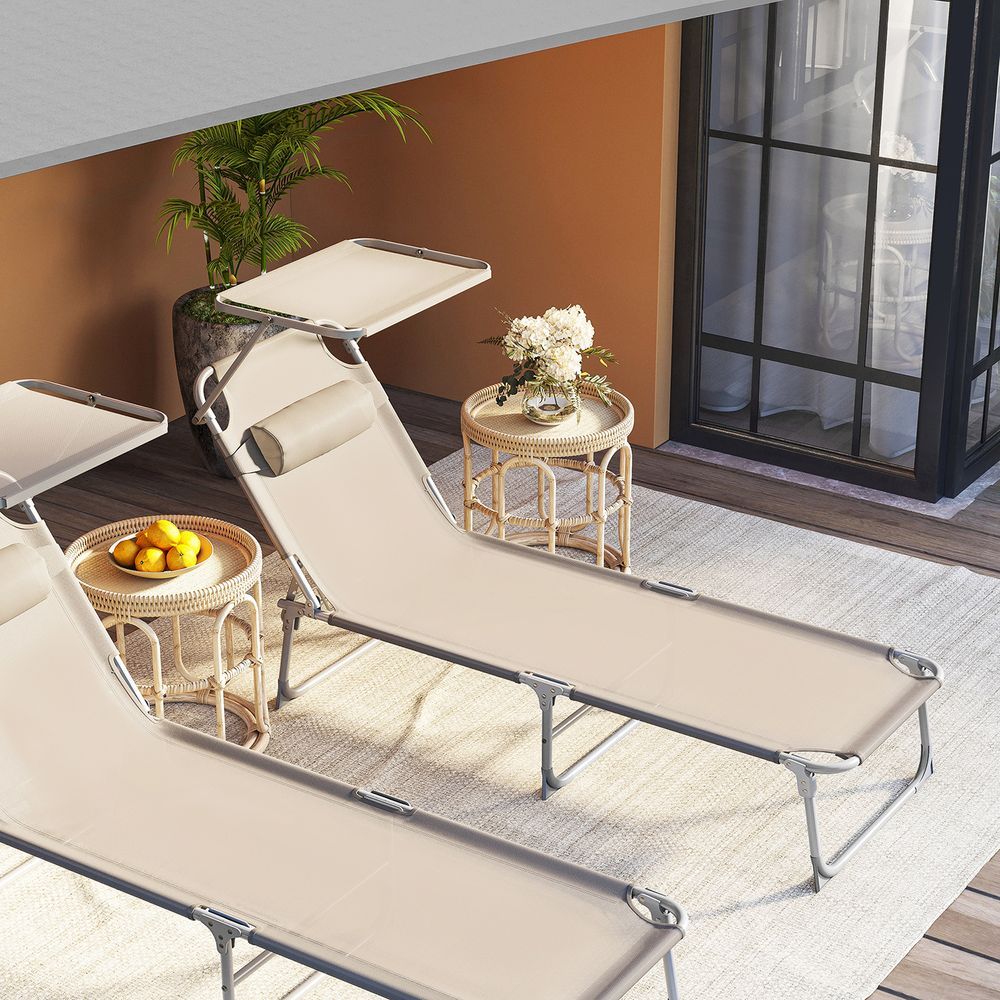 Klappbare Sonnenliege mit Sonnenschutz taupe