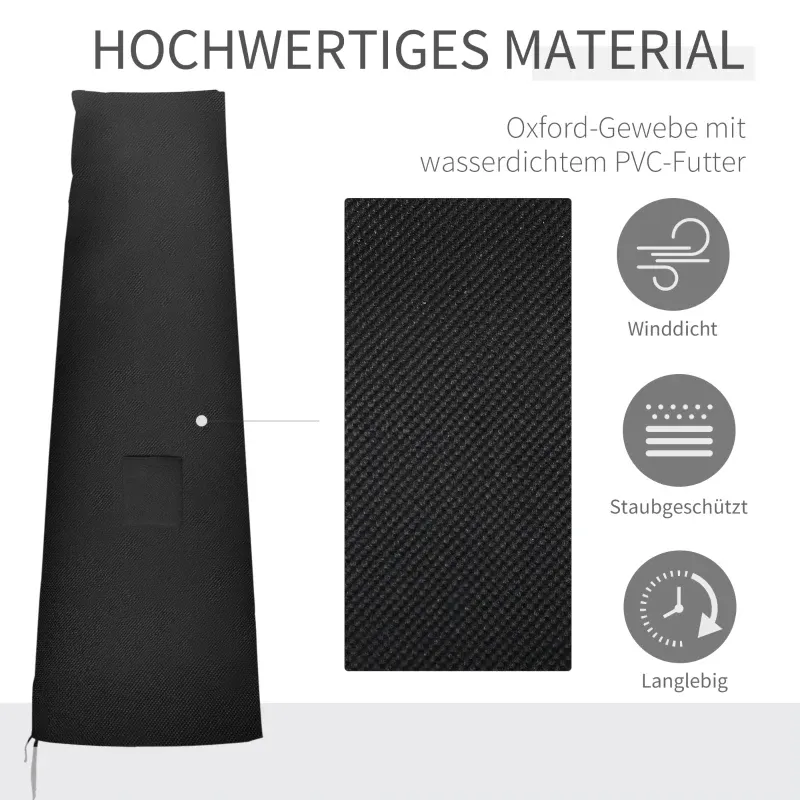 Schutzhülle für Sonnenschirme, Abdeckung für Sonnenschirme, wetterbeständig, mit Seitentasche, Schwarz