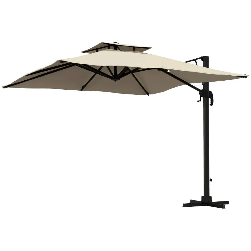Ampelschirm Sonnenschirm, wetterbeständig, 1 Handkurbel, 2,94 x 2,94 x 2,7 m, Khaki