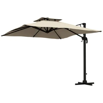 Ampelschirm Sonnenschirm, wetterbeständig, 1 Handkurbel, 2,94 x 2,94 x 2,7 m, Khaki