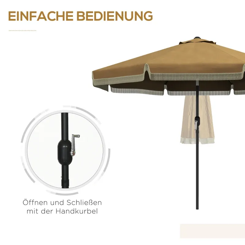 Sonnenschirm mit Fransendekor, Ø265 cm, neigbar, Khaki/Schwarz