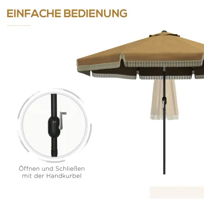 Sonnenschirm mit Fransendekor, Ø265 cm, neigbar, Khaki/Schwarz