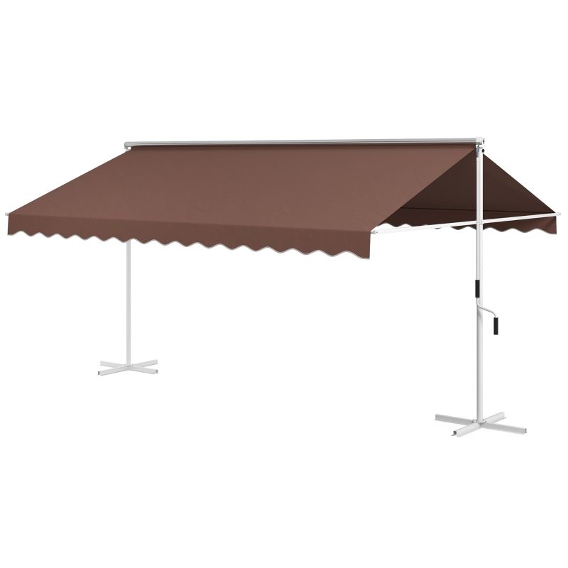 Sonnenstore Freistehende Markise 4,5 x 3,4m, neigungsverstellbar, Kurbel, Metallgestell, Braun