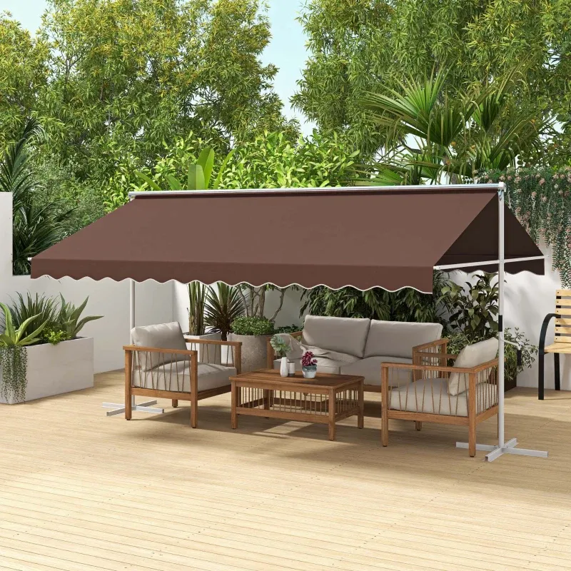 Sonnenstore Freistehende Markise 4,5 x 3,4m, neigungsverstellbar, Kurbel, Metallgestell, Braun