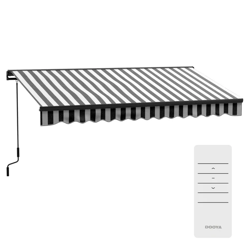 Sonnenstore, Markise elektrisch, wetterbeständig, 1 Handkurbel, 350 x 250 x 150 cm, Grau + Weiss