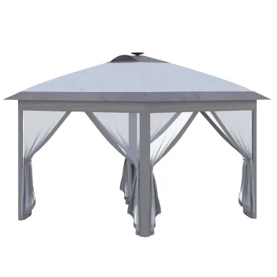 3,3 x 3,3 m Faltpavillon mit LED-Beleuchtung, Meshvorhänge, Tragetasche, Grau