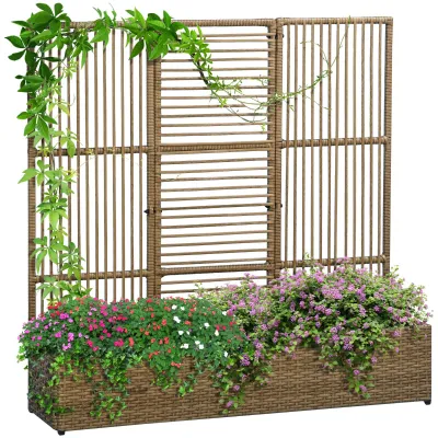 Rattan-Pflanzkübel Blumenkasten Pflanzkasten, mit Rankhilfe, wetterbeständig, 103 cm x 103 cm x 29 cm, Sand