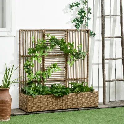 Rattan-Pflanzkübel Blumenkasten Pflanzkasten, mit Rankhilfe, wetterbeständig, 103 cm x 103 cm x 29 cm, Sand