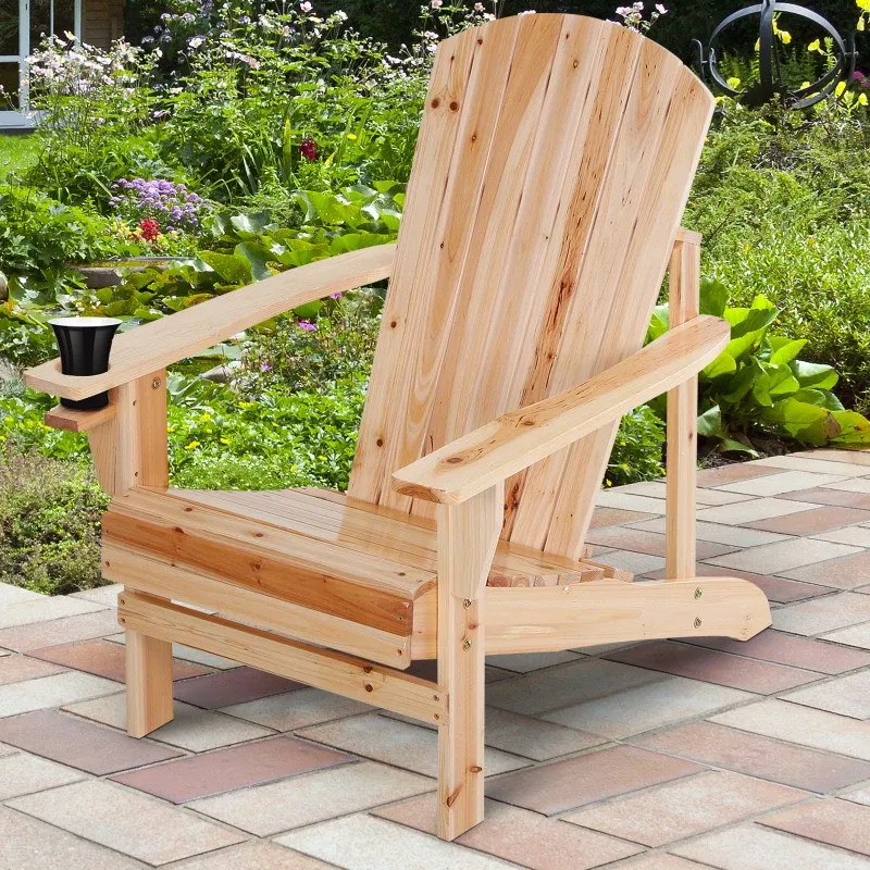 Adirondack-Gartenstuhl mit Becherhalter Gartenliege Balkonstuhl Massivholz Natur 72,5 x 97 x 93 cm