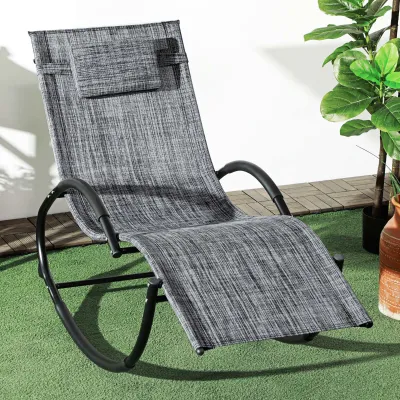 Schaukelstuhl Gartenstuhl Liegestuhl, inkl. Kopfstütze, 155 x 61 x 88 cm, Grau