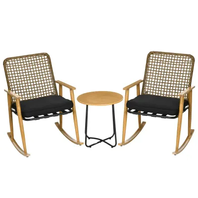 Gartenmöbelset für 2 Personen, Schaukelstühle, 1 Beistelltisch, robustes Polyrattan, inkl. Sitzauflagen