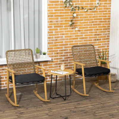 Gartenmöbelset für 2 Personen, Schaukelstühle, 1 Beistelltisch, robustes Polyrattan, inkl. Sitzauflagen