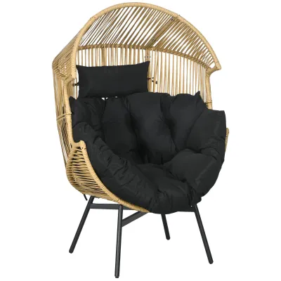 Rattansessel Outdoor-Sessel Gartensessel, PE-Rattan, 89 cm x 75 cm x 143 cm, Natur + Schwarz