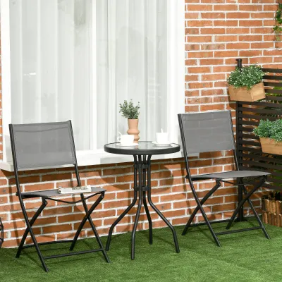 Garten-Bistroset für 2 Personen Gartenmöbel Set inkl. 1 Tisch, 2 klappbaren Stühlen, Gartengarnitur Stahl Grau