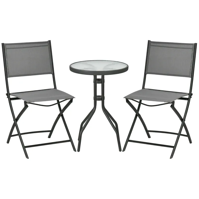 Garten-Bistroset für 2 Personen Gartenmöbel Set inkl. 1 Tisch, 2 klappbaren Stühlen, Gartengarnitur Stahl Grau