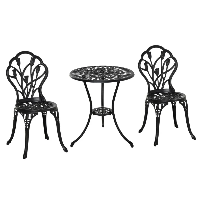 Sitzgruppe 3-teilige Essgruppe Gartenmöbel-Set 1 Tisch+2 Stühle Alu Schwarz