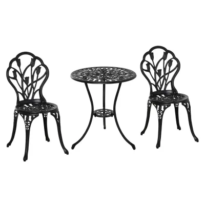 Sitzgruppe 3-teilige Essgruppe Gartenmöbel-Set 1 Tisch+2 Stühle Alu Schwarz