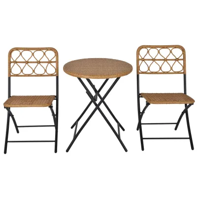 Rattan 3 tlg. Sitzgruppe Bistroset Balkonset Natur
