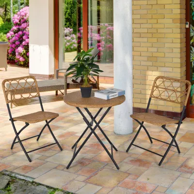 Rattan 3 tlg. Sitzgruppe Bistroset Balkonset Natur