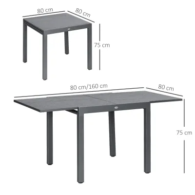 Terrassentisch, ausziehbar, 4 bis 6 Personen, Aluminium/Stahl, 80/160 x 80cm, Dunkelgrau