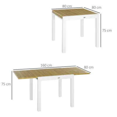 Gartentisch Ausziehtisch, wetterbeständig, Holzoptik, 160 x 80 x 75cm, Braun + Weiss