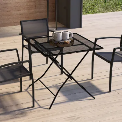 Terrassentisch mit Gitter-Tischplatte, quadratisch, klappbar,, 80x80x74cm, Schwarz, Campingtisch