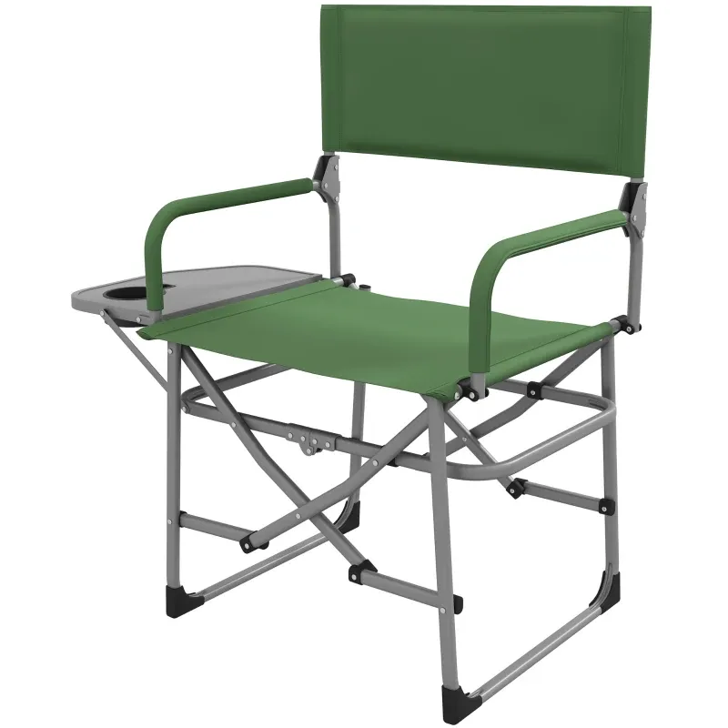 Campingstuhl Regiestuhl Klappstuhl mit klappbarem Seitentisch, Becherhalter, Grün