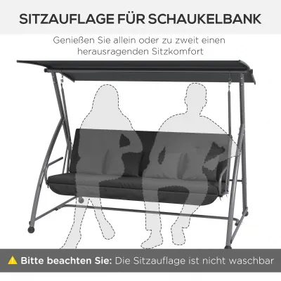 Auflagen-Set für Hollywoodschaukel 170 cm Stuhlkissen Schaukelauflage Sitzkissen Gartenschaukel Gartenpolster Rückenkissen Seitenkissen grau