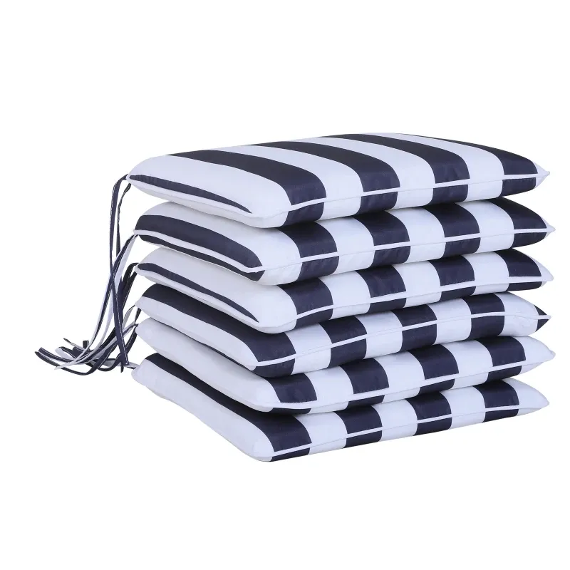 6er-Set Sitzkissen Stuhlkissen Bodenkissen Polsterkissen Sitzauflage abnehmbar Bezug Polyester + Baumwollfaser Blau + Weiss 42 x 42 x 5 cm