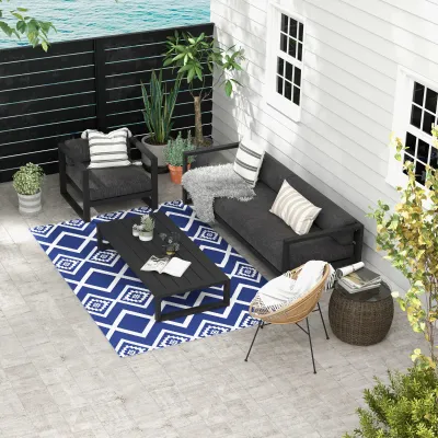 Outdoorteppich Terrassenteppich, wetterbeständig, modernes Design, 182 cm x 274 cm x 0,3 cm, Blau + Weiss