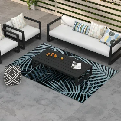 Outdoor-Teppich, wasserdicht, doppelseitiges Design, hochwertige Kunststofffaser, schwarz+grau, 182 x 274cm
