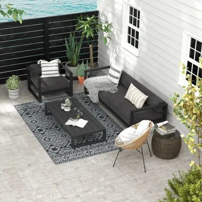 Outdoorteppich Wendeteppich, wasserfest, geometrisch, 182x274cm, Schwarz/Grau