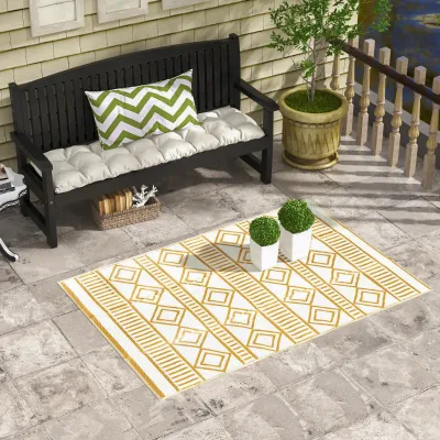 Outdoorteppich Terrassenteppich, wetterbeständig, modernes Design, 121 cm x 182 cm x 0,3 cm, Grün + Creme